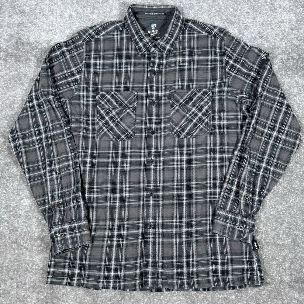 Kuhl Shirt Men's Small Gray Plaid Dillingr Flannel Long Sleeve Button Up Outdoor